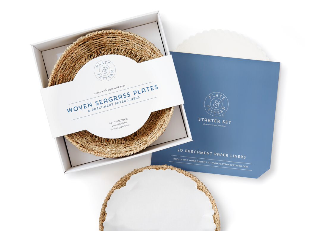 Reusable Woven Seagrass Plates - Set of 4 Plates/20 White Liners